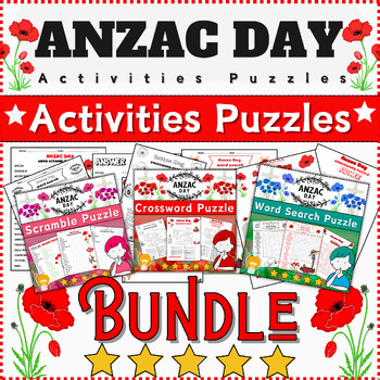 Preview of Bundle Anzac Day Activities: Word Scramble/Word Search/Crossword ⭐No Prep⭐