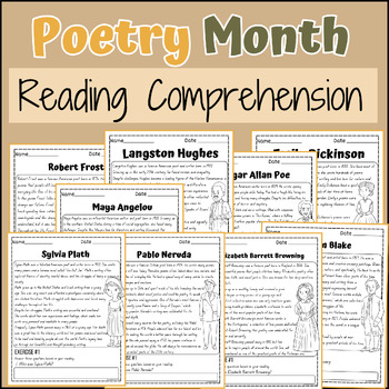 Preview of Bundle April National Poetry Month Reading Comprehension Passage & Questions