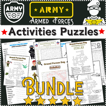 Preview of Bundle Armed Forces Activities: Word Scramble/Word Search/Crossword ⭐No Prep⭐