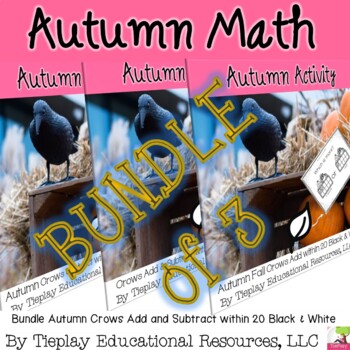 Preview of Bundle Autumn Crows Add and Subtract within 20 Math Black and White No Prep