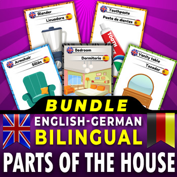Preview of Bundle, Bilingual Parts of the House (English/German) Vocabulary .Dual language