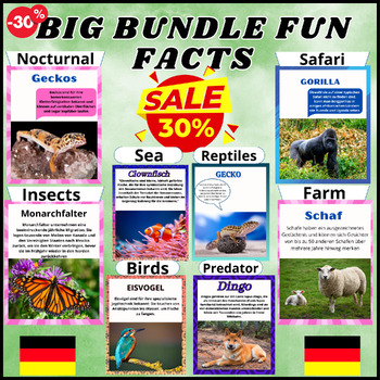 Preview of Bundle,Birds,Insects,Farm,Sea,Nocturnal,Reptiles &Safari animals Facts In German