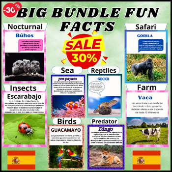 Preview of Bundle,Birds,Insects,Farm,Sea,Nocturnal,Reptiles&Safari animals Facts In Spanish
