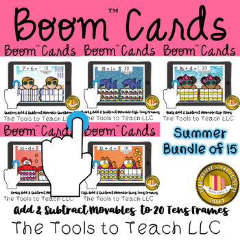 Preview of Bundle Boom™ Cards 15 Summer Add and Subtract Movables to 20 Digital Resource
