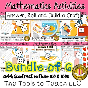 Preview of Bundle Build a Craft 6 Roll Add and Subtract to 100 and 1000 Activities No Prep