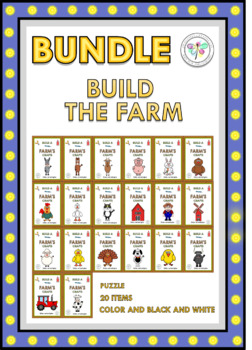 Preview of Bundle Build a Farm's Crafts Puzzle Animals Barn Color