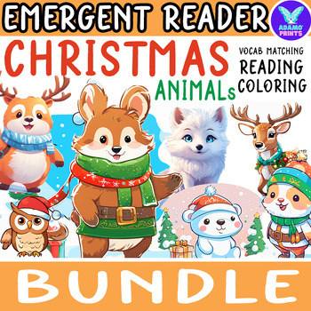 Preview of Bundle CHRISTMAS ANIMALS Emergent Reader Kindergarten ELA NO PREP Activity
