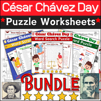 Preview of Bundle César Chávez Day Activities: Crossword/Word Scramble/Word Search⭐No Prep⭐