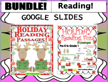 Preview of Bundle Christmas Reading Comprehension Google Slides Independent Workbook