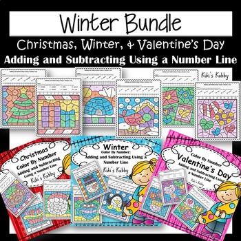 Preview of Bundle: Christmas, Winter, & Valentine's Day Color by Code Using a Number Line