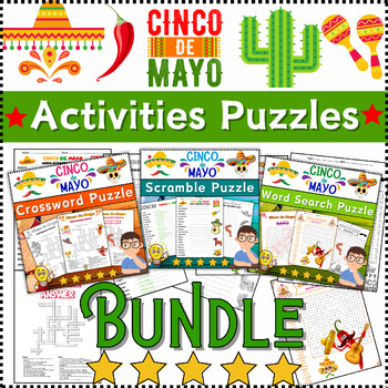 Preview of Bundle Cinco de Mayo Activities: Word Scramble/Word Search/Crossword ⭐No Prep⭐