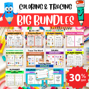 Preview of Bundle : Coloring, Letter & Number Tracing, Line Tracing
