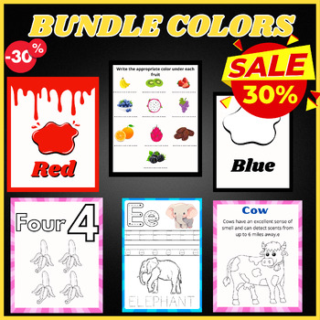 Preview of Bundle, Colors,exercises, Farm Animal Fun Facts,Writing Letters Tracing Coloring