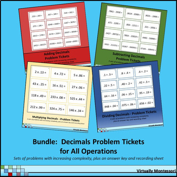 Preview of Bundle: Decimal Problem Tickets / Cards: Adding/Subtracting/Multiplying/Dividing