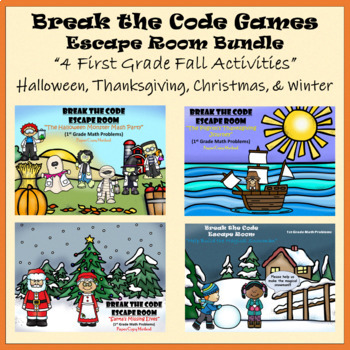Preview of 1st Grade Math | BUNDLE | 4 Fun Fall Escape Rooms | Digital & Class | Team
