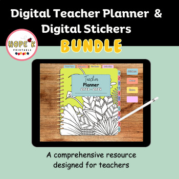 Preview of Bundle Digital Teacher Lesson Planner 2023 – 2024 and Digital Stickers