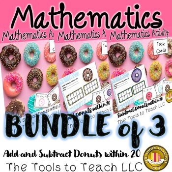 Preview of Bundle Donuts Add and Subtract to 20 Task Cards No Prep