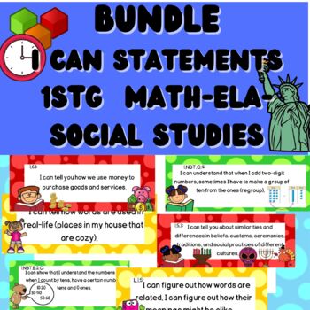 Preview of Bundle ELA Math Social Studies 1st. grade I can statements common core standards