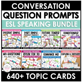 Preview of Bundle: ESL Conversation Question Card Sets (over 600 different questions)