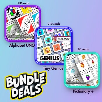 Preview of Bundle ESL Games : Alphabet UNO, Pictionary + and Tiny Genius Insta Matching