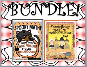 Preview of Bundle Fall Halloween Thanksgiving Math Task Cards Challenges