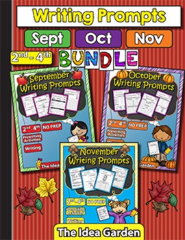 Preview of Fall Bundle - Writing Prompts NO PREP (Second-Fourth) - Sept/Oct/Nov