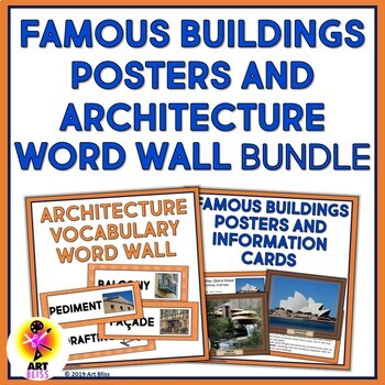 Preview of Famous Buildings Posters & Architecture Vocabulary Word Wall, STEM, STEAM