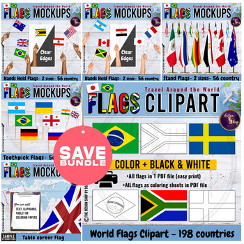 Preview of Bundle Flags Of The World Teenage Hands Mockups Clipart and Coloring Sheets