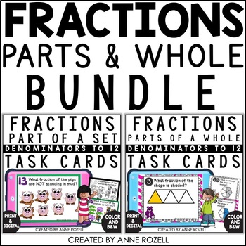 Preview of Fractions Task Cards Bundle | Part of a Whole and Part of a Set