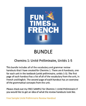 Preview of Bundle: French Chemins 1 vocab and grammar review handouts (all units)