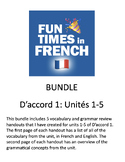 Bundle: French D'accord 1 Unités 1-5 vocab and grammar rev