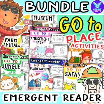 Preview of Bundle GO TO PLACES Activities Emergent Reader Kindergarten NO PREP Worksheet