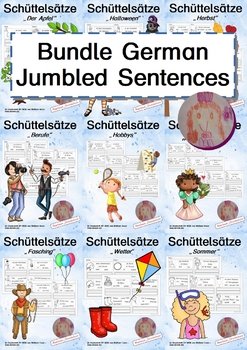 Preview of Bundle: German Jumbled Sentences - Paket: Schüttelsätze (auf Deutsch)