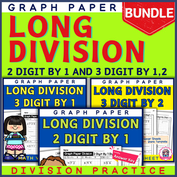 Preview of Bundle | Graph Paper Worksheets Long Division 2,3 Digit | Problem Solving | Math