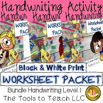 Preview of Bundle Handwriting Level 1 Lower Uppercase Manuscript Letters Black White Print