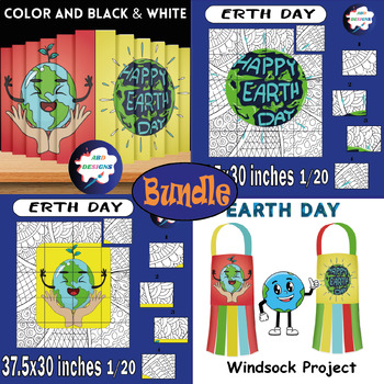 Preview of Bundle Happy Earth Day Collaborative Coloring Poster /Agamograph/Lanterns.
