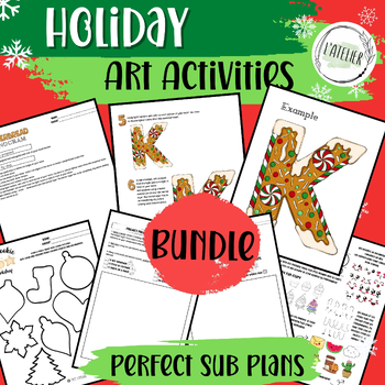 Preview of Bundle: Holiday &  Winter Art Drawing activities, Christmas Sub Plans