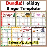 Bundle! Holiday Bingo Template | Editable Bingo Template