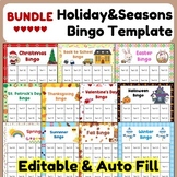 Bundle! Holiday and Seasons Bingo Template | Editable Bing