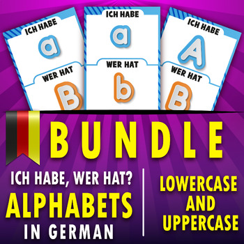 Preview of Bundle I Have, Who Has? In German Alphabet Flashcards for kids to learn letters