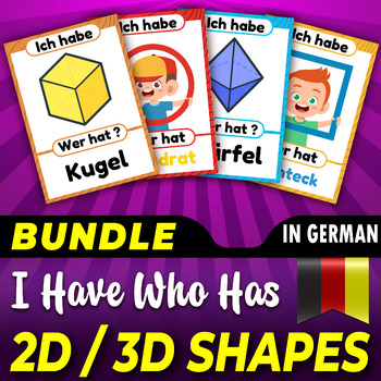 Preview of Bundle, Ich habe... Wer hat ?, German 2D and 3D Shapes Flashcard Game ,Geometry