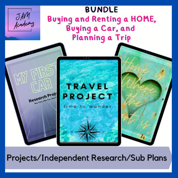 Preview of Bundle Independent Research - Buy a Car, Buy a House, Plan a Road Trip SUB PLANS
