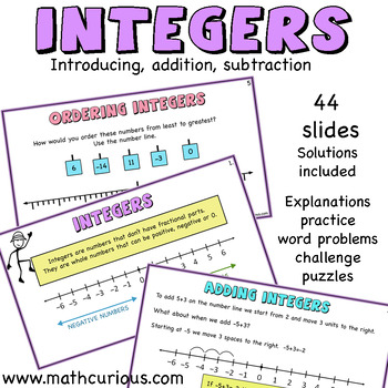 Preview of Bundle Integers introducing adding subtracting word problems challenge puzzles