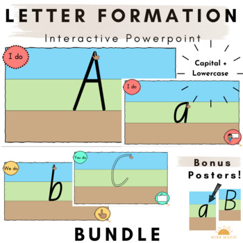 Preview of Bundle Kindergarten Letter Formation Dirt, Grass and Sky NSW Font Powerpoint