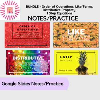 Preview of Bundle PEMDAS/LikeTerms/Distributive Property/1 Step Equations NOTES/PRACTICE