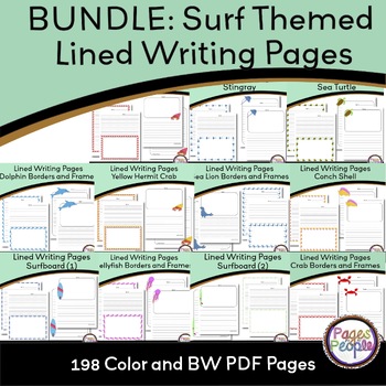 Preview of Bundle: Lined Writing Pages: Ocean Surf Themed Clip Art Borders and Frames