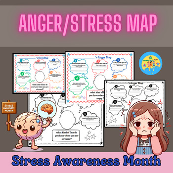 Preview of  ( Stress ,Anger,Worry) Map Activities Bundle | Stress Awareness Month 2024
