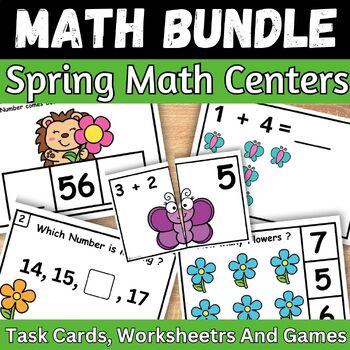 Preview of Bundle Math Center Missing number, Addition & Subtraction Spring Flower Activity
