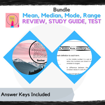 Preview of Bundle Mean, Median, Mode, Range REVIEW, STUDY GUIDE, TEST - Middle High School