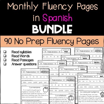 Preview of Bundle Monthly Fluency Practice in Spanish (K-1) [Prácticas de fluidez]